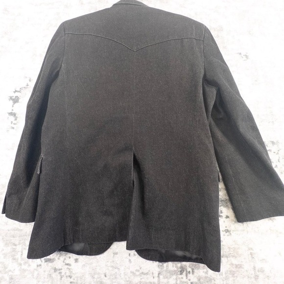 Vtg Circle S Men 42R Western Rockabilly Denim Blazer Jacket Black Solid Denim